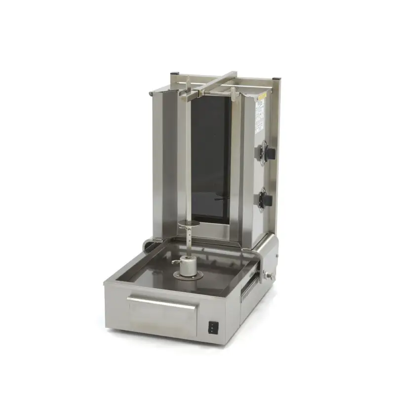 Shoarma Grill | Twee elektrische branders | RVS uitlekbak | Verstelbare spies | 3kW (230V) | 406x580x803(h)mm Actieprijs