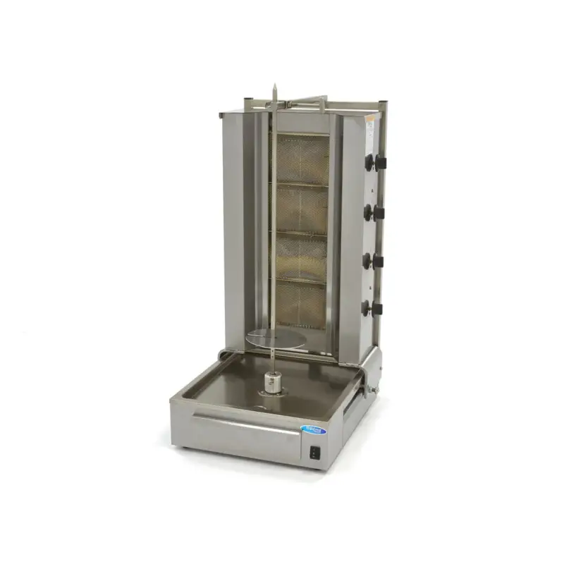 Dagaanbieding Shoarma Grill | Vier gasbranders | RVS uitlekbak | Verstelbare spies | 547x686x1087(h)mm