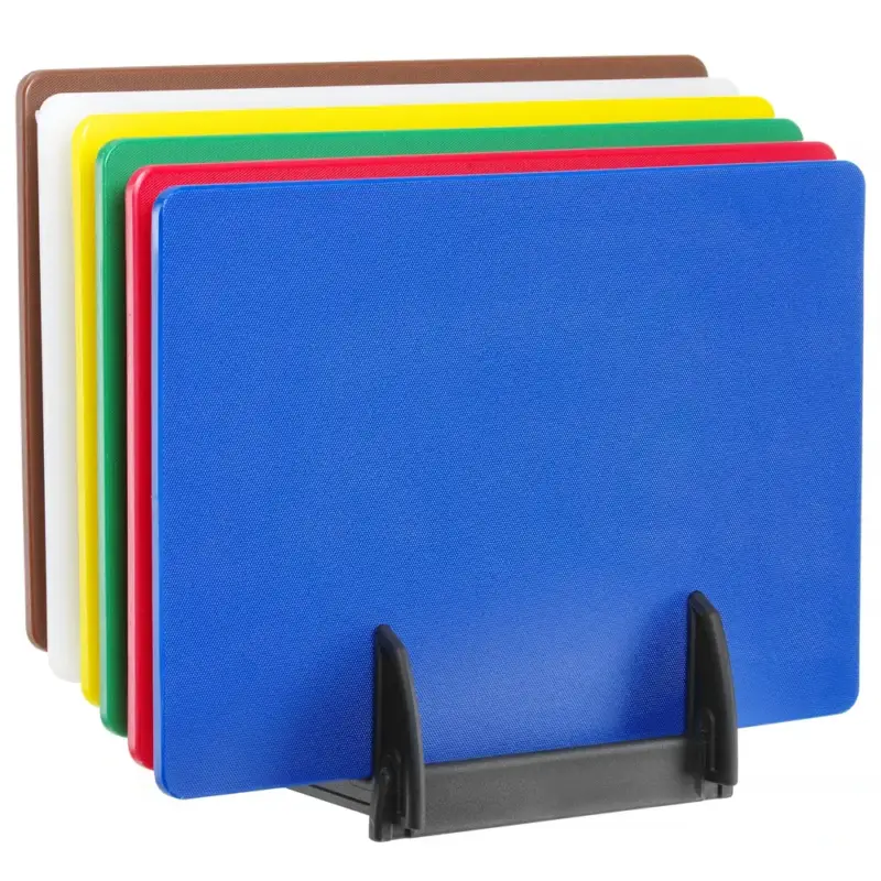 Koopje Snijplankenset | LDPE | Meerdere Kleuren | HACCP | 6 Stuks | Incl. Snijplankenrek | 450x300x10(h)mm