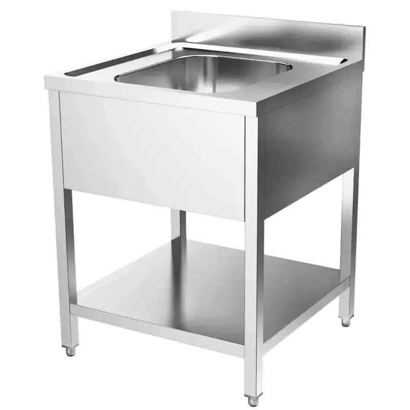 Spoeltafel | 700 LINE | RVS | 1 Spoelbak | Bodemschap | Achteropstand | Demontabel | 700x700x900/1000(h)mm Direct Verzonden