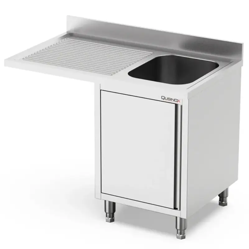 Rechtstreeks Van De Fabrikant Spoeltafel | 700 LINE | RVS | 1 Spoelbak (Rechts) + Afdruipvlak | Draaideur + Voorlader | Achteropstand | 1200x700x900/1000(h)mm