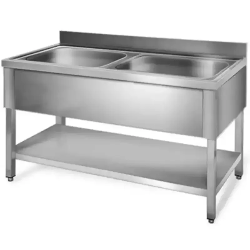 Spoeltafel | ECO | RVS | 2 Spoelbakken (Midden) | Bodemschap | Achteropstand | Zelfmontage | 1200x700x850(h)mm Speciale Aanbieding