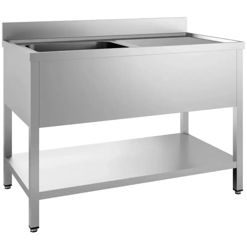 Snelle Levering Spoeltafel | PRIME | RVS | 1 Spoelbak (Links) + Afdruipvlak | Bodemschap | Achteropstand | Zelfmontage | 1200x700x850(h)mm
