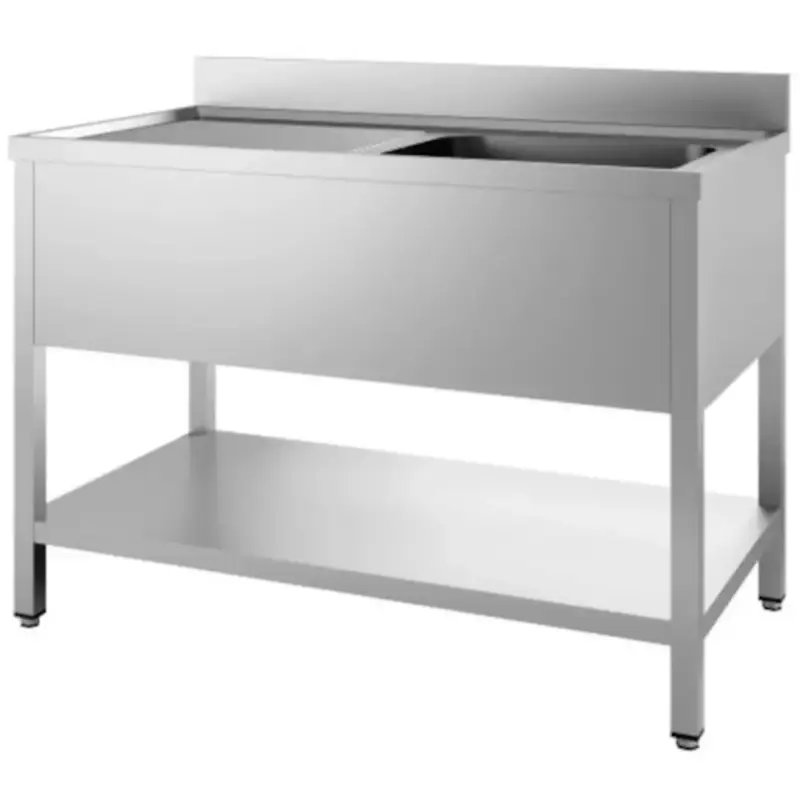 Spoeltafel | PRIME | RVS | 1 Spoelbak (Rechts) + Afdruipvlak | Bodemschap | Achteropstand | Zelfmontage | 1200x700x850(h)mm Merkproduct