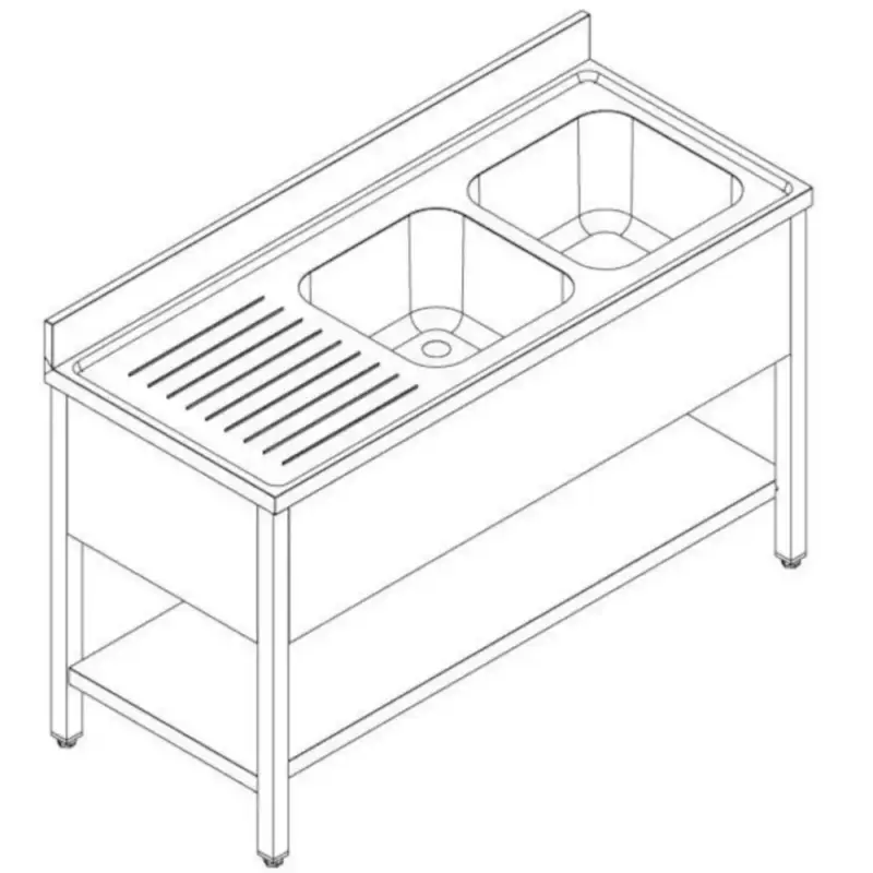 Beste Prijs Spoeltafel | PRIME | RVS | 2 Spoelbakken (Rechts) + Afdruipvlak | Bodemschap | Achteropstand | Zelfmontage | 1600x700x850(h)mm