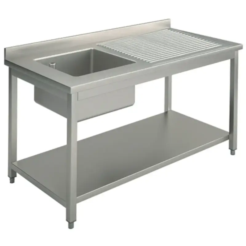 Aanbieding Spoeltafel | RVS | 1 Spoelbak (Links) + Afdruipvlak | Bodemschap | Achteropstand | Zelfmontage | 1100x600x850/950(h)mm