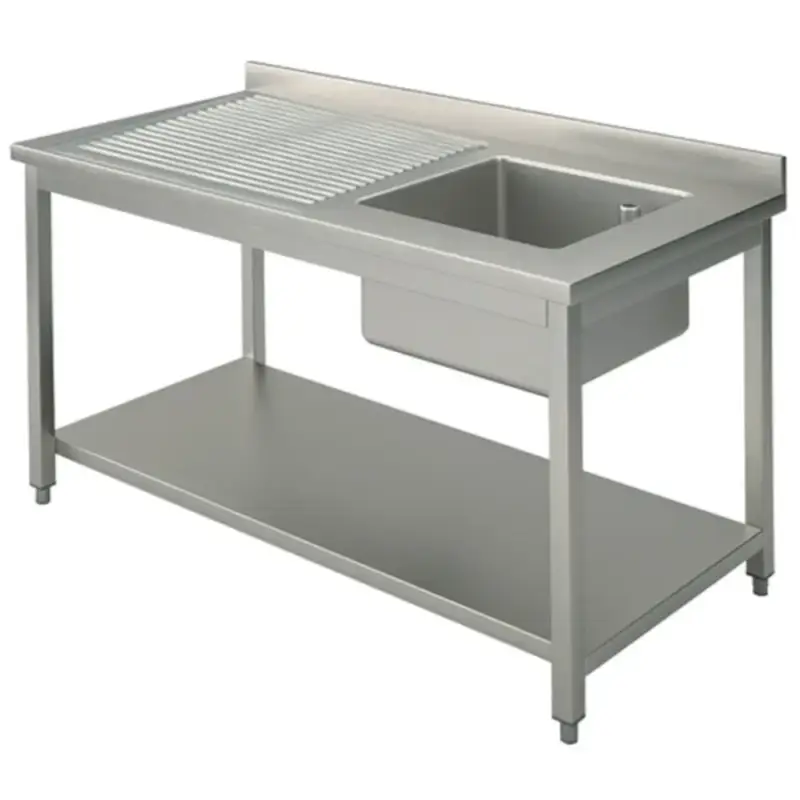 Spoeltafel | RVS | 1 Spoelbak (Rechts) + Afdruipvlak | Bodemschap | Achteropstand | Zelfmontage | 1100x700x850/950(h)mm Laatste Versie
