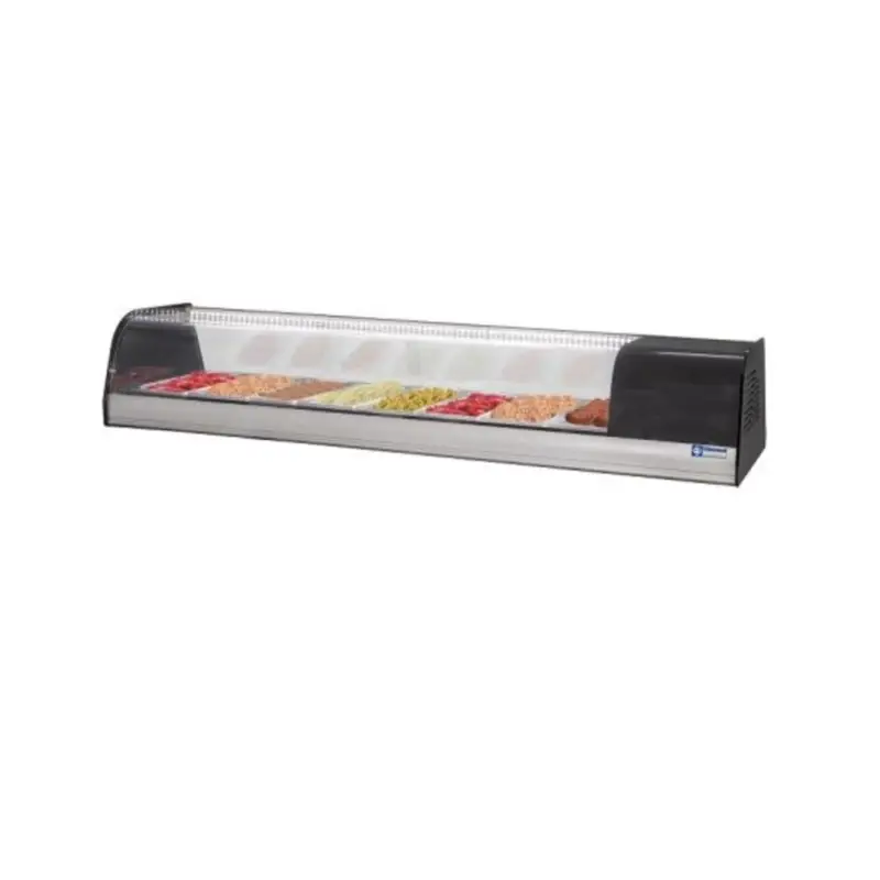 Snelle Levering Tapasvitrine | RVS/Zwart | 6x 1/3 GN | +2°C/+8°C | Statisch | 1 Niveau | 1380x415x270(h)mm