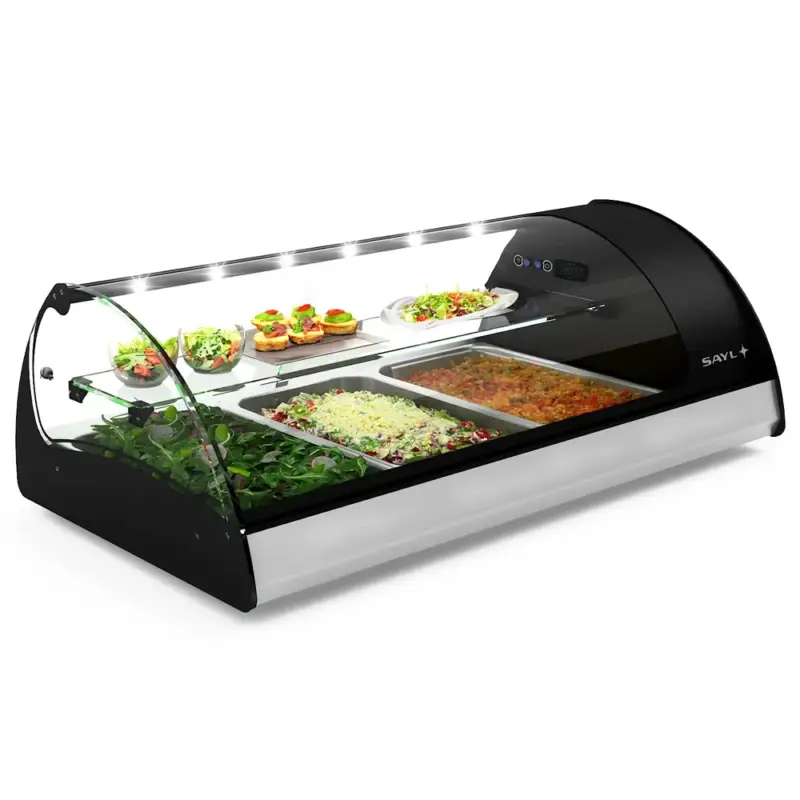 Tapasvitrine | SPLENDID | Zwart/RVS | 3x 1/1 GN | +2°C/+6°C | Statisch | 2 Niveaus | Zelfbediening | 1210x650x420(h)mm Premium