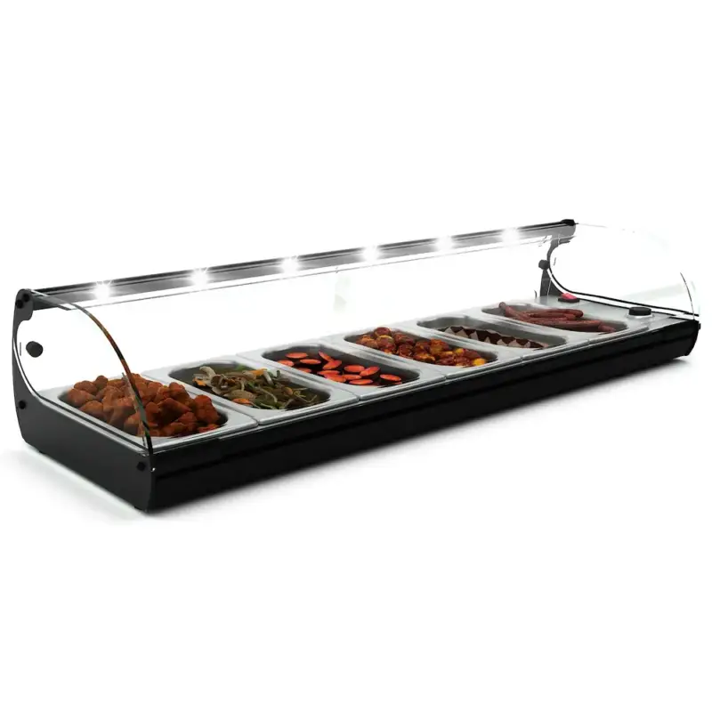 Flitsaanbieding Verwarmde Tapasvitrine | CLASSIC | Zwart | 4x 1/3 GN | ≤80°C | Bain-Marie | 1 Niveau | 0.72kW (230V) | 840x395x245(h)mm