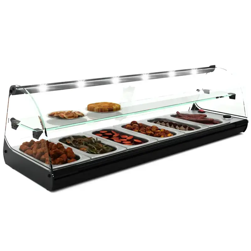 Veilige Betaling Verwarmde Tapasvitrine | CLASSIC | Zwart | 4x 1/3 GN | ≤80°C | Bain-Marie | 2 Niveaus | 0.72kW (230V) | 840x395x360(h)mm