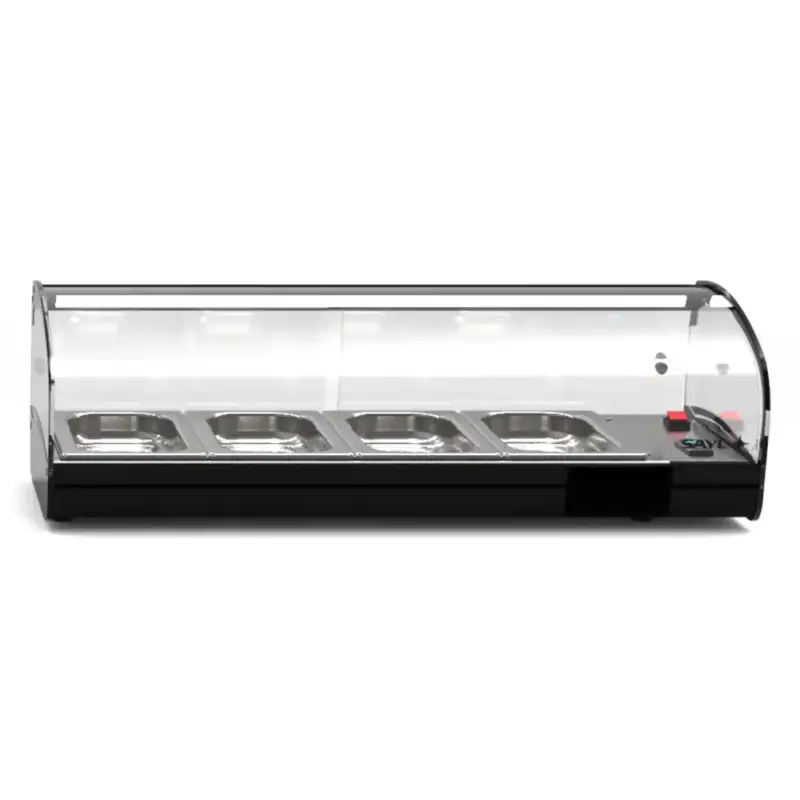 Verwarmde Tapasvitrine | SHARK | Zwart | 4x 1/3 GN | ≤80°C | Bain-Marie | 1 Niveau | 0.72kW (230V) | 840x395x270(h)mm Koop Vandaag
