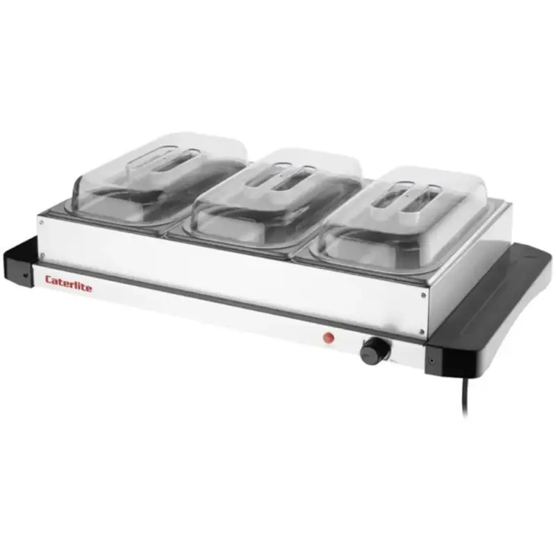 Warmhoudplaat | 3x 1/3 GN | 40°C/85°C | 0.4kW (230V) | Incl. GN-Bakken + Deksels | 657x381x167(h)mm Seizoensaanbieding