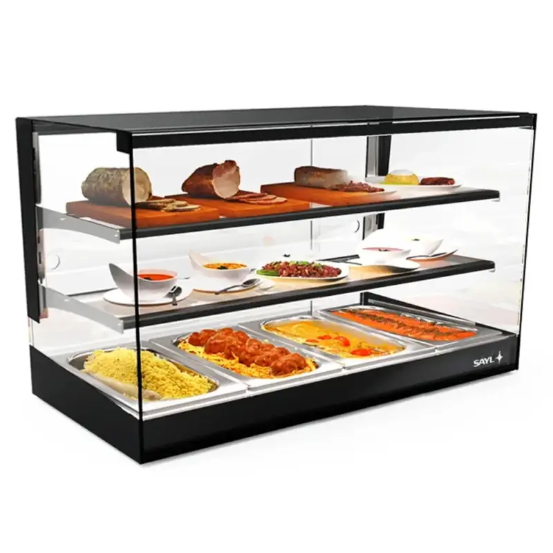 Beste Prijs Verwarmde Tapasvitrine | LOGIC | Zwart | 4x 1/3 GN | ≤80°C | Bain-Marie | 3 Niveaus | 0.72kW (230V) | 840x395x460(h)mm