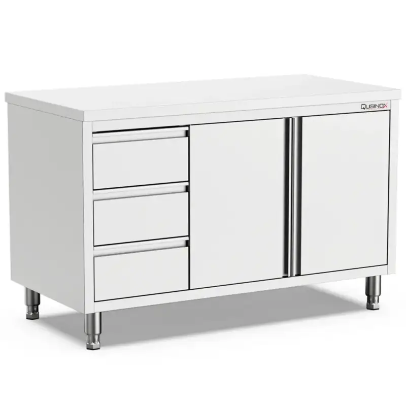 Beperkte Voorraad Werkbank | 600 LINE | RVS | Draaideuren + Laden (Links) | 1000x600x900(h)mm