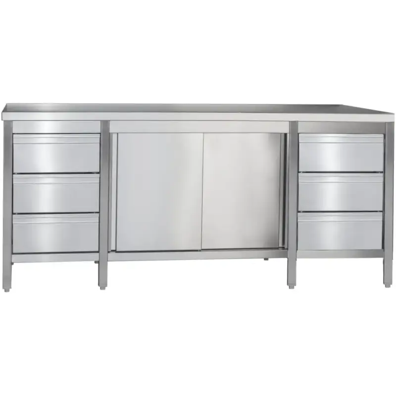 Werkbank | RVS | Schuifdeuren + Laden (Links/Rechts) | Diepte 800 | Hoogte 850 | Breedte 1800-2900 Koopje