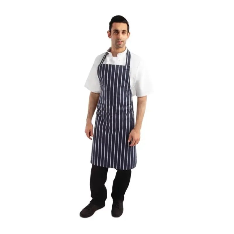 Voordeelprijs Whites halterschort blauw-wit gestreept | Polyester/Katoen | 965(l)x710(b)mm