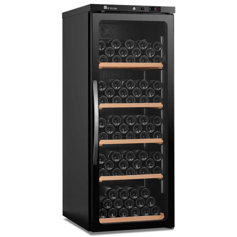 Wijnkoelkast | EXCLUSIVE | 371L (131x 75cl) | Zwart | 1 Zone | +5°C/+20°C | Geventileerd | 0.16kW | Wielen | 600x700x1510(h)mm Shop Nu