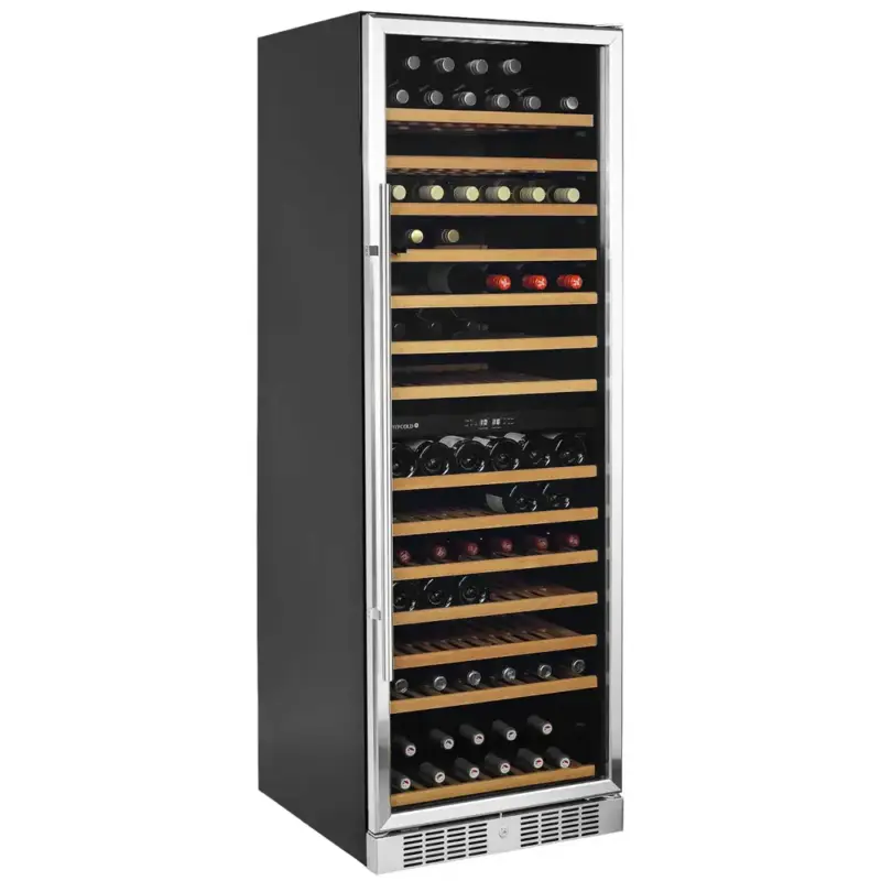 Wijnkoelkast | SERIE TFW | 416L (163x 75cl) | RVS/Zwart | 2 Zones | +5°C/+18°C | Statisch + Ventilator | 595x680x1760(h)mm Hoge Kwaliteit