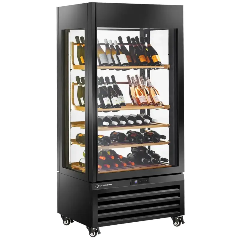 Wijnkoelvitrine | EXALTA | Energiezuinig | 600L (99x 75cl) | Zwart | 1 Zone | 0°C/+10°C | Geforceerd | Wielen (Geremd) | 900x650x1900(h)mm Finale Uitverkoop