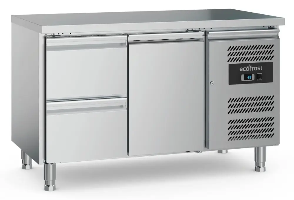 700 Koelwerkbank 1 Deur 2 LadenMet Verstelbare Poten | 1360x700x850(H)mm | 0.21kW | 7950.5155 Korting