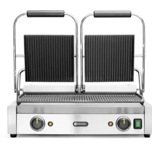Hendi Contactgrilldubbel geribd | 3600W | Grilloppervlak onderplaat 475x230mm. Dagaanbieding