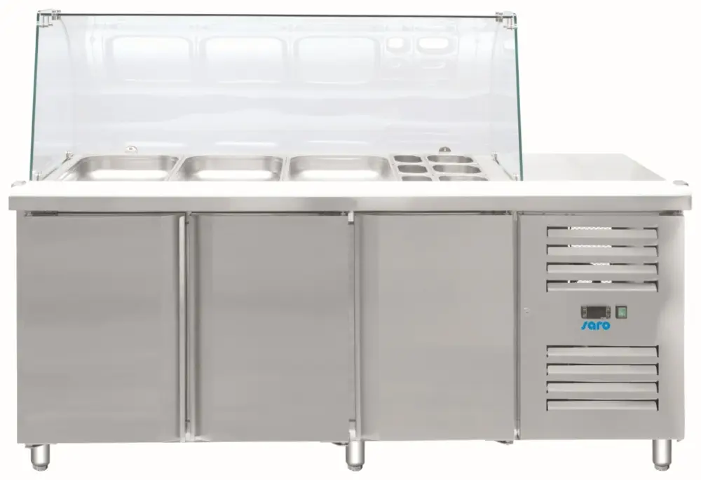 Fabrieksprijs Saro Koelwerkbank met 3 Deuren en Vitrine | GN 3100 TNS | 456 Liter | 179,5x70x(H)136,5cm