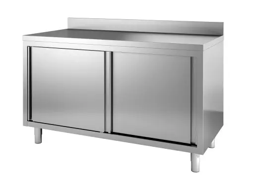 Hete Deal RVS WERKTAFEL MET SCHUIFDEUREN MET ACHTEROPSTAND - 2000X700X900