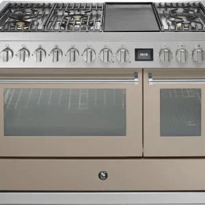 Lage Prijs STEEL Genesi GQ12SF-4TM SA gas fornuis met 5 branders, Sabbia (mat taupe)