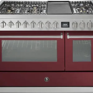 STEEL Genesi GQ12SF-4TM BR gas fornuis met 5 branders, Bordeaux (glanzend) Voordeelprijs